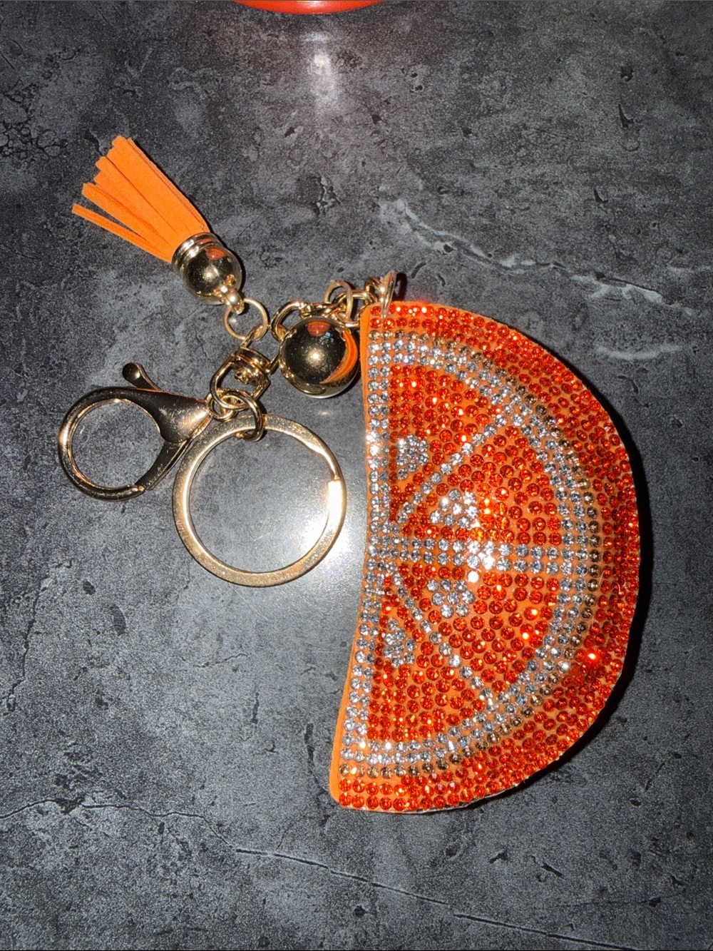 Orange Crystal Citrus Keychain Charm with Tassel